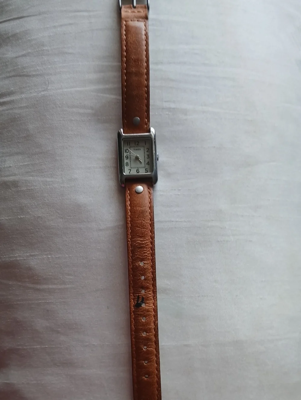 Timex Classic Rectangular Watch with Brown Leather Strap For Parts/repair